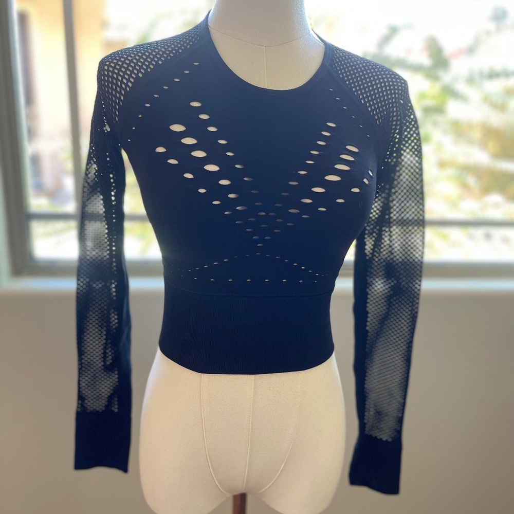 ALO Yoga Black Mesh Long Sleeve Crop Top